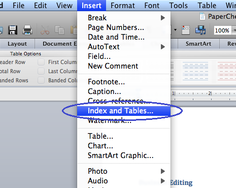 word for mac 2011 remove table of contents